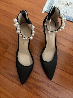 Betsey Johnson Pearl and Diamond Embellished Black Pumps